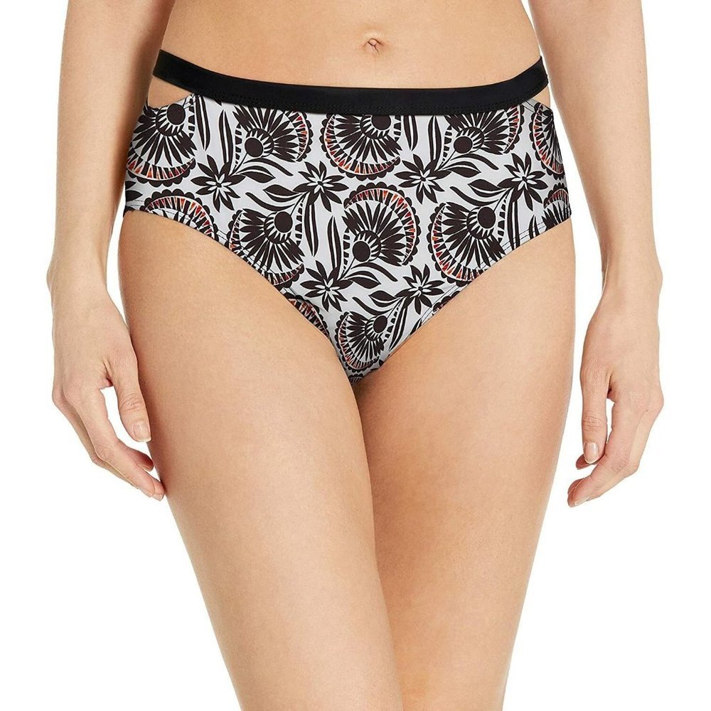 Ella Moss NWOT S Black Print High Waist Bikini Bottoms Cutout Sides